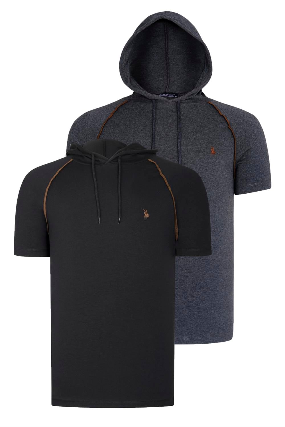 İKİLİ SET T8570 DEWBERRY KAPŞONLU ERKEK T-SHIRT-ANTRASİT-SİYAH