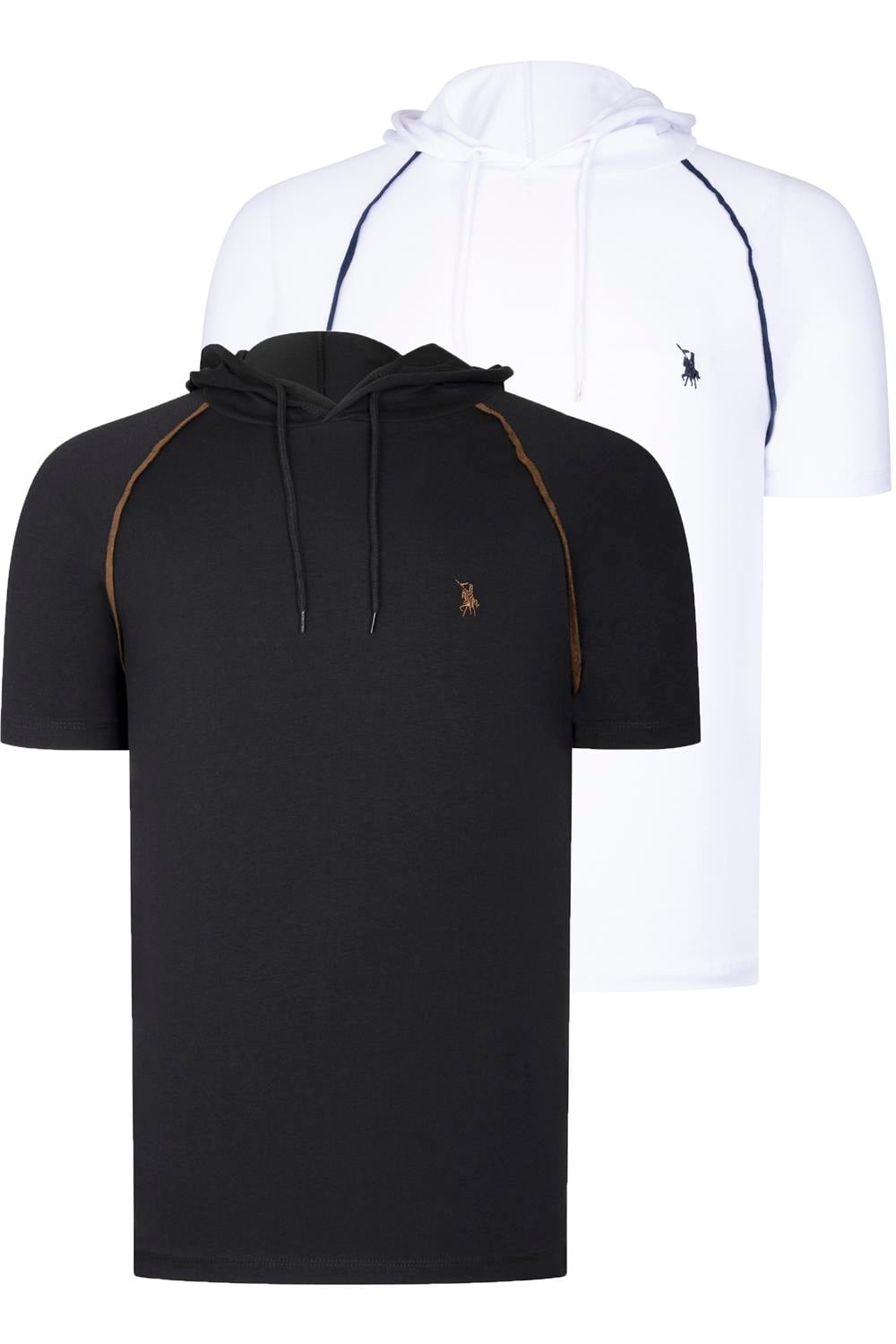 İKİLİ SET T8570 DEWBERRY KAPŞONLU ERKEK T-SHIRT-SİYAH-BEYAZ