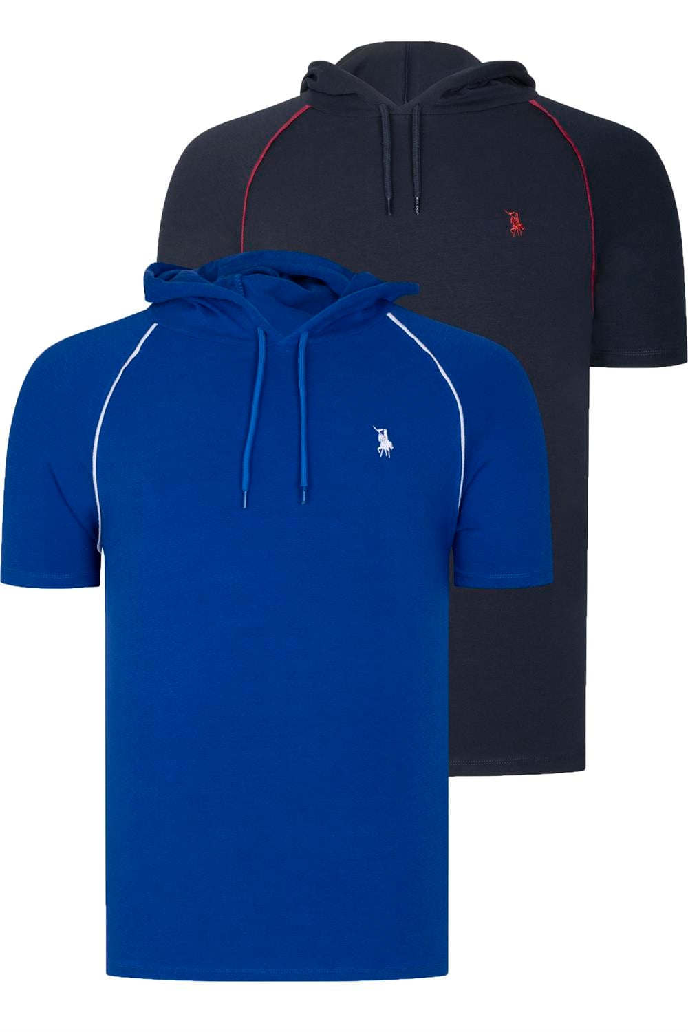 İKİLİ SET T8570 DEWBERRY KAPŞONLU ERKEK T-SHIRT-LACİVERT- SAX