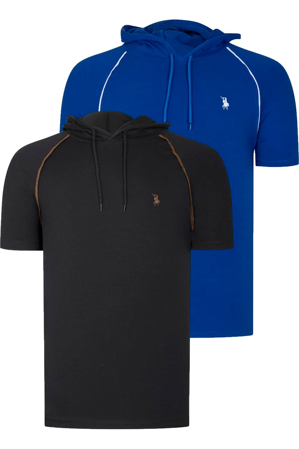 İKİLİ SET T8570 DEWBERRY KAPŞONLU ERKEK T-SHIRT-SİYAH-SAKS