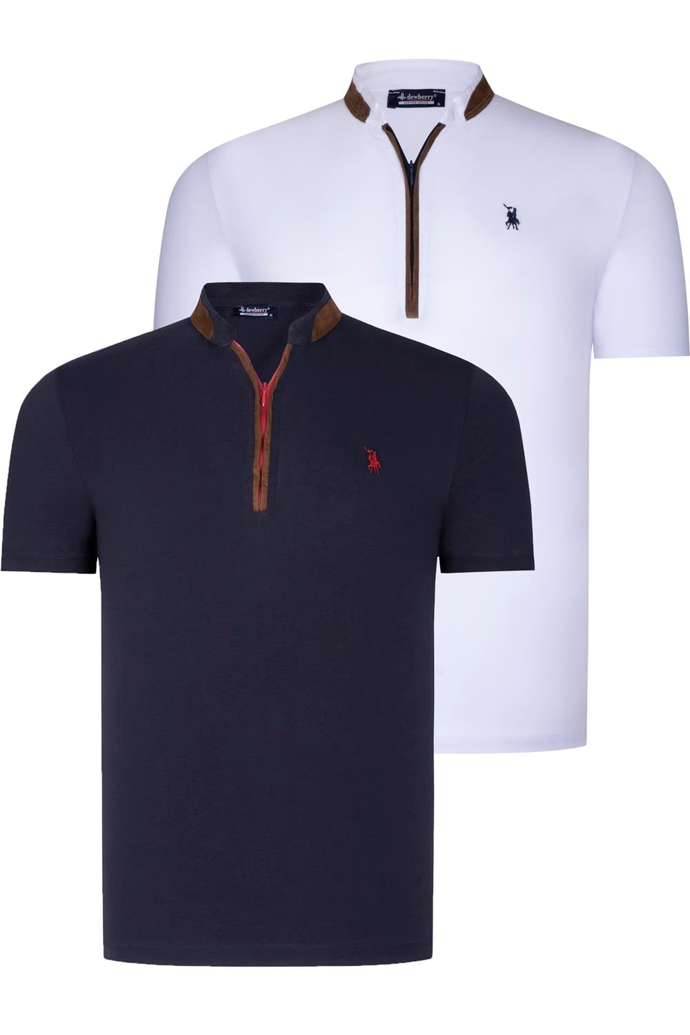 İKİLİ SET T8571 DEWBERRY FERMUARLI ERKEK T-SHIRT-LACİVERT-BEYAZ