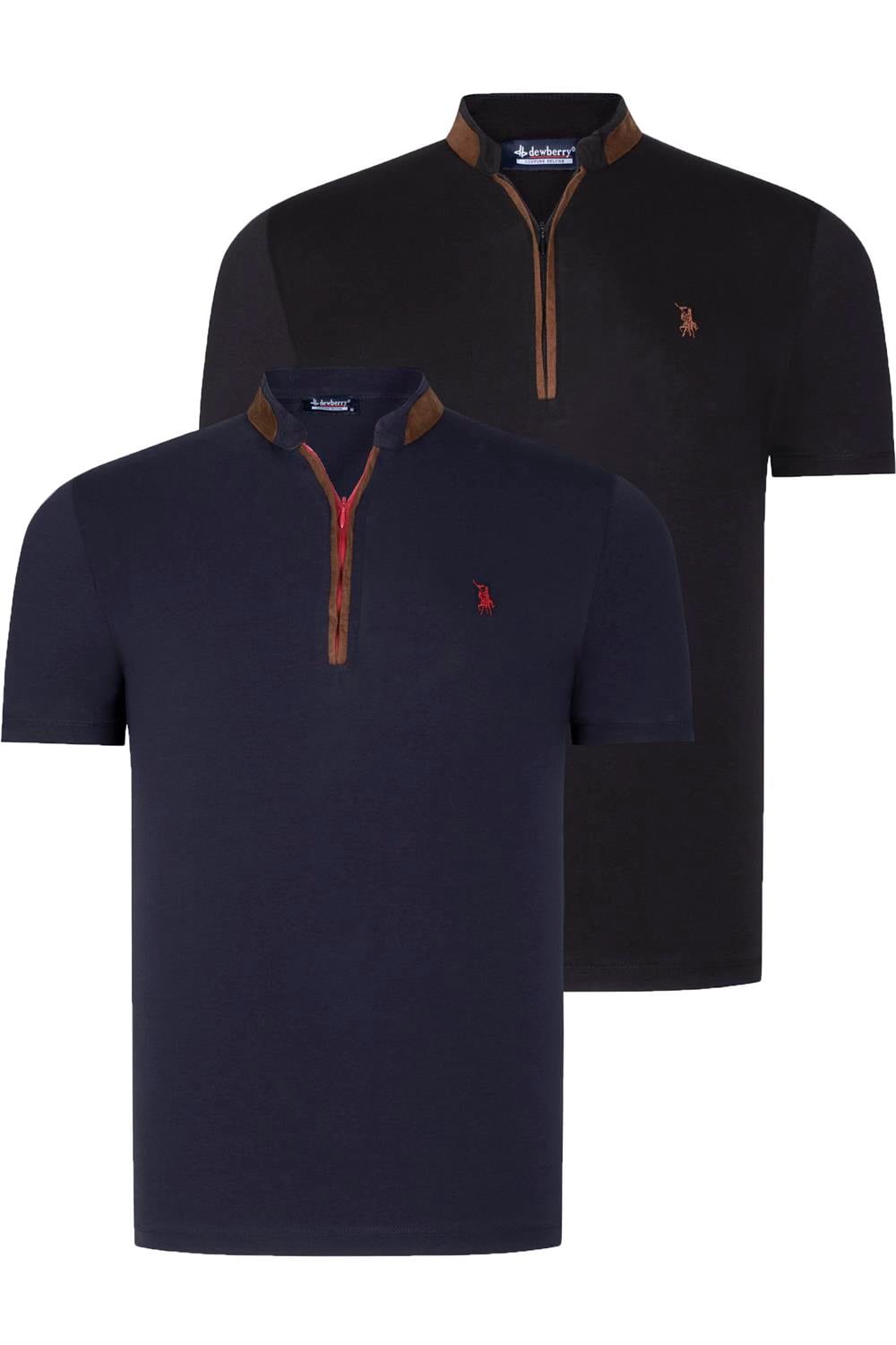 İKİLİ SET T8571 DEWBERRY FERMUARLI ERKEK T-SHIRT-SİYAH-LACİVERT