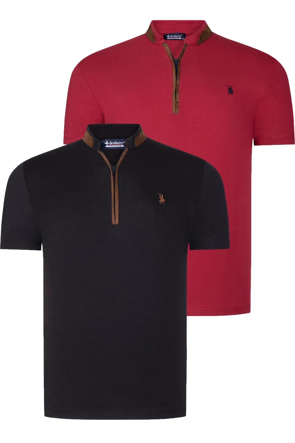 İKİLİ SET T8571 DEWBERRY FERMUARLI ERKEK T-SHIRT-SİYAH-BORDO