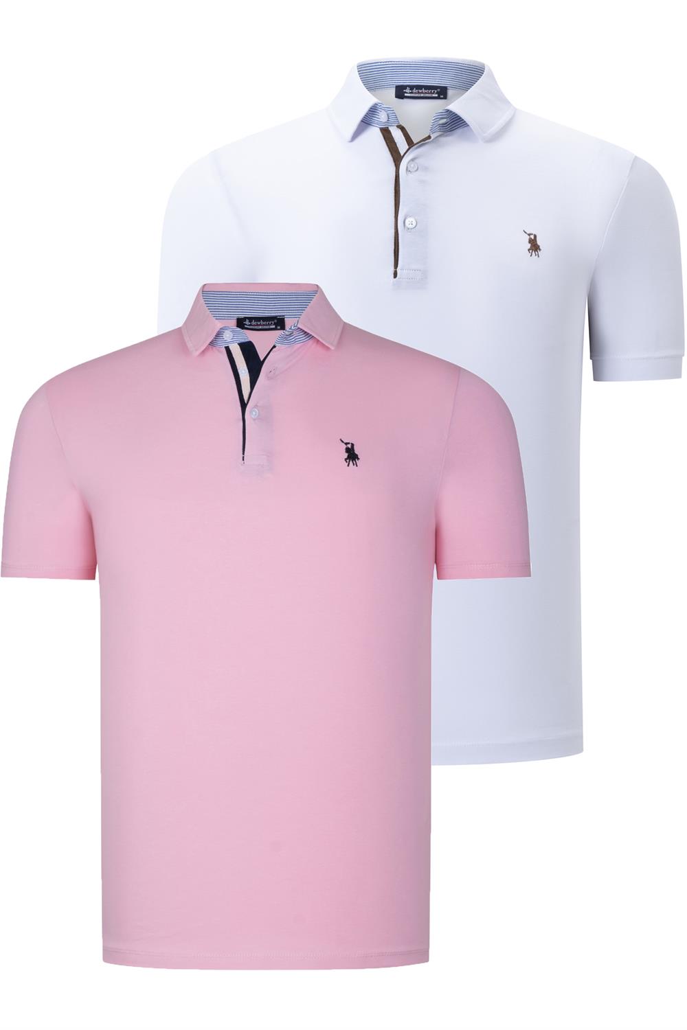 İKİLİ SET T8582 DEWBERRY ERKEK T-SHIRT-BEYAZ-PEMBE