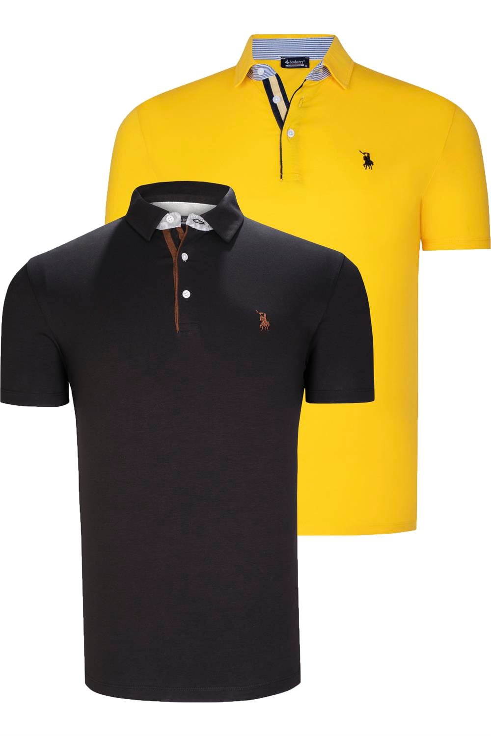 İKİLİ SET T8582 DEWBERRY ERKEK T-SHIRT-SİYAH-SARI