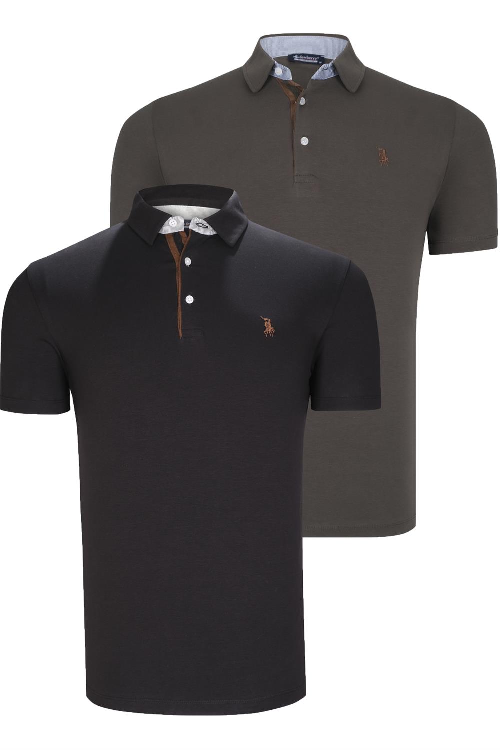 İKİLİ SET T8582 DEWBERRY ERKEK T-SHIRT-SİYAH-HAKİ