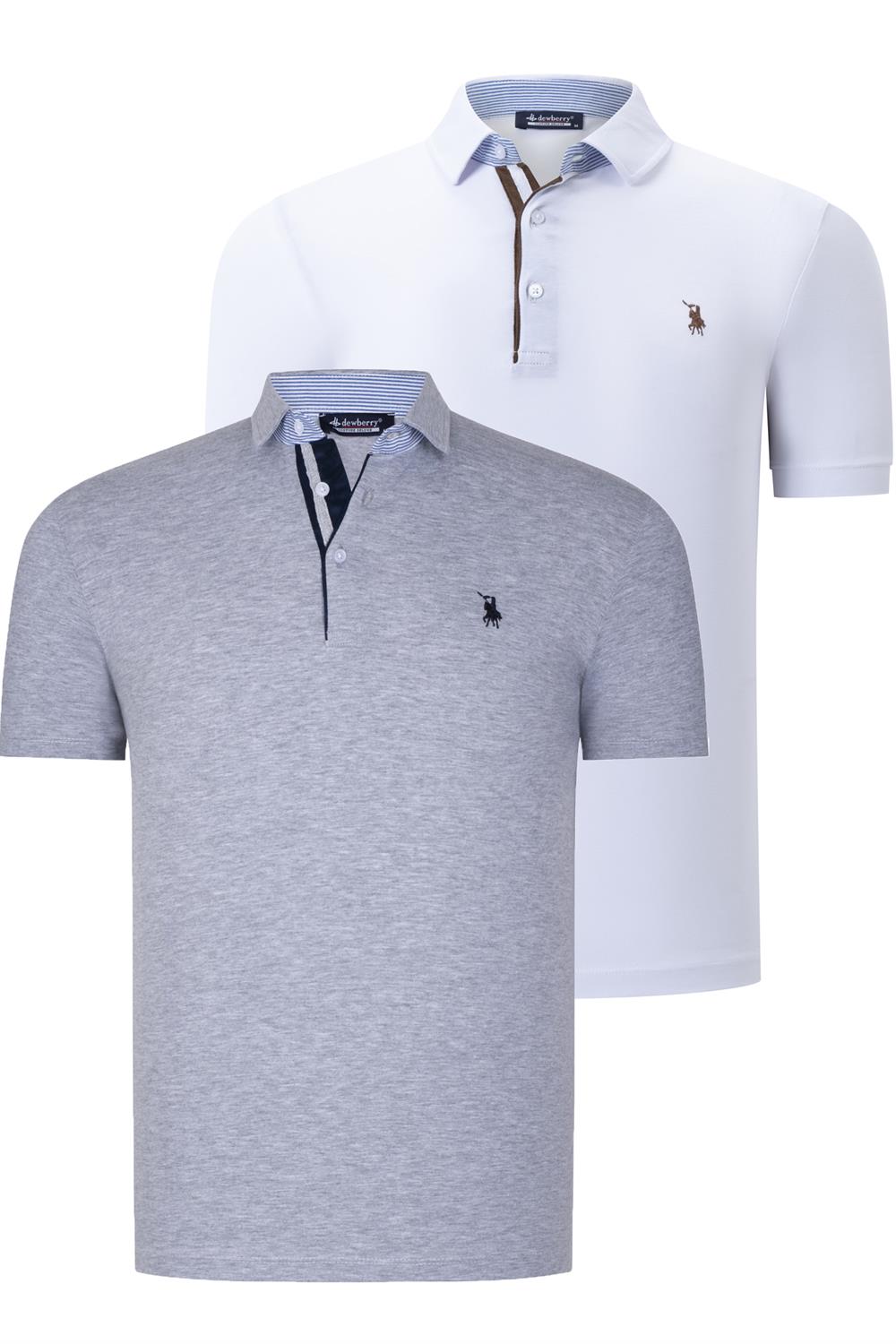 İKİLİ SET T8582 DEWBERRY ERKEK T-SHIRT-BEYAZ-GRİ