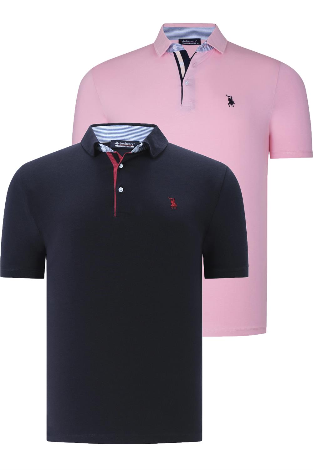 İKİLİ SET T8582 DEWBERRY ERKEK T-SHIRT-LACİVERT-PEMBE