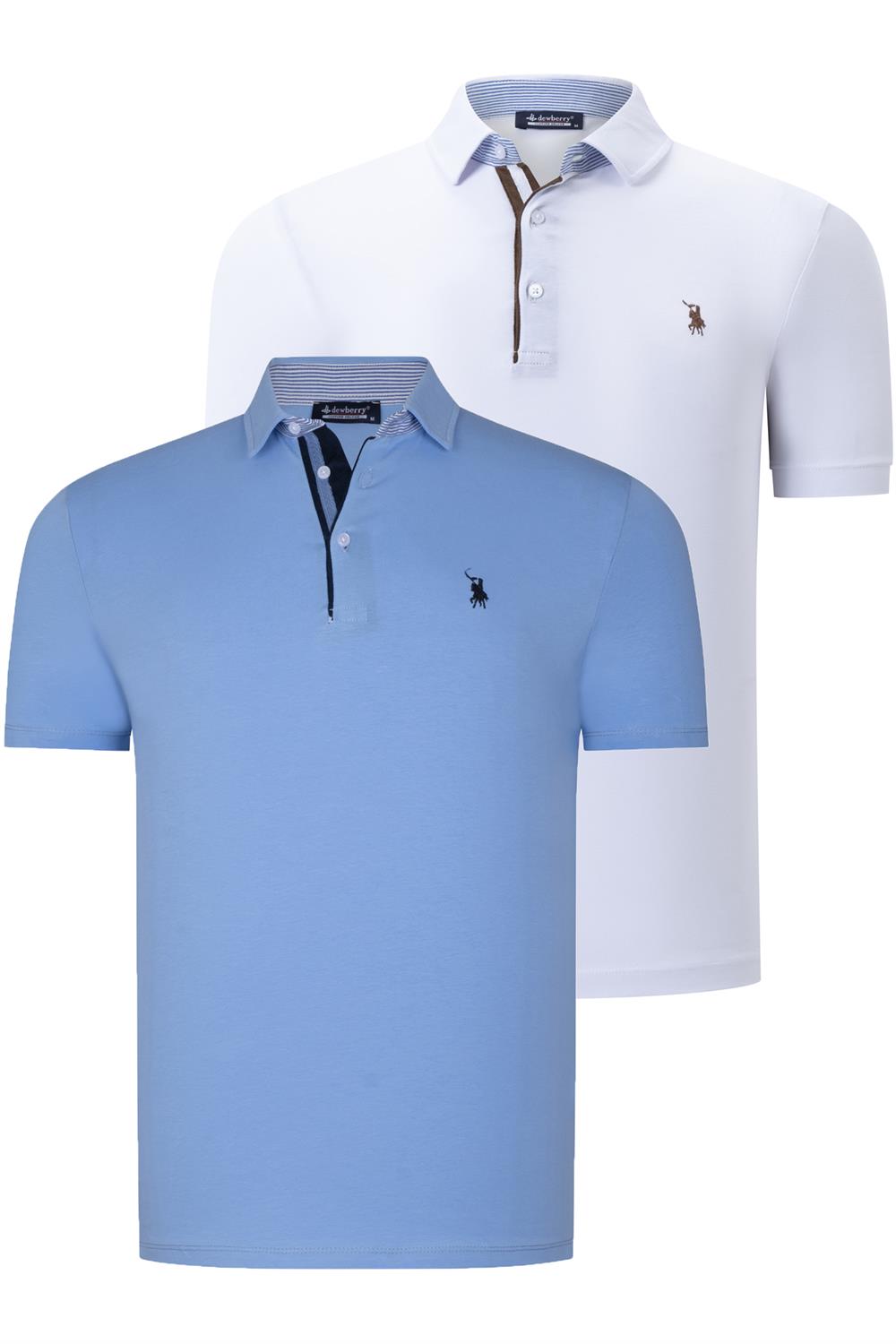 İKİLİ SET T8582 DEWBERRY ERKEK T-SHIRT-BEYAZ-AÇIK MAVİ