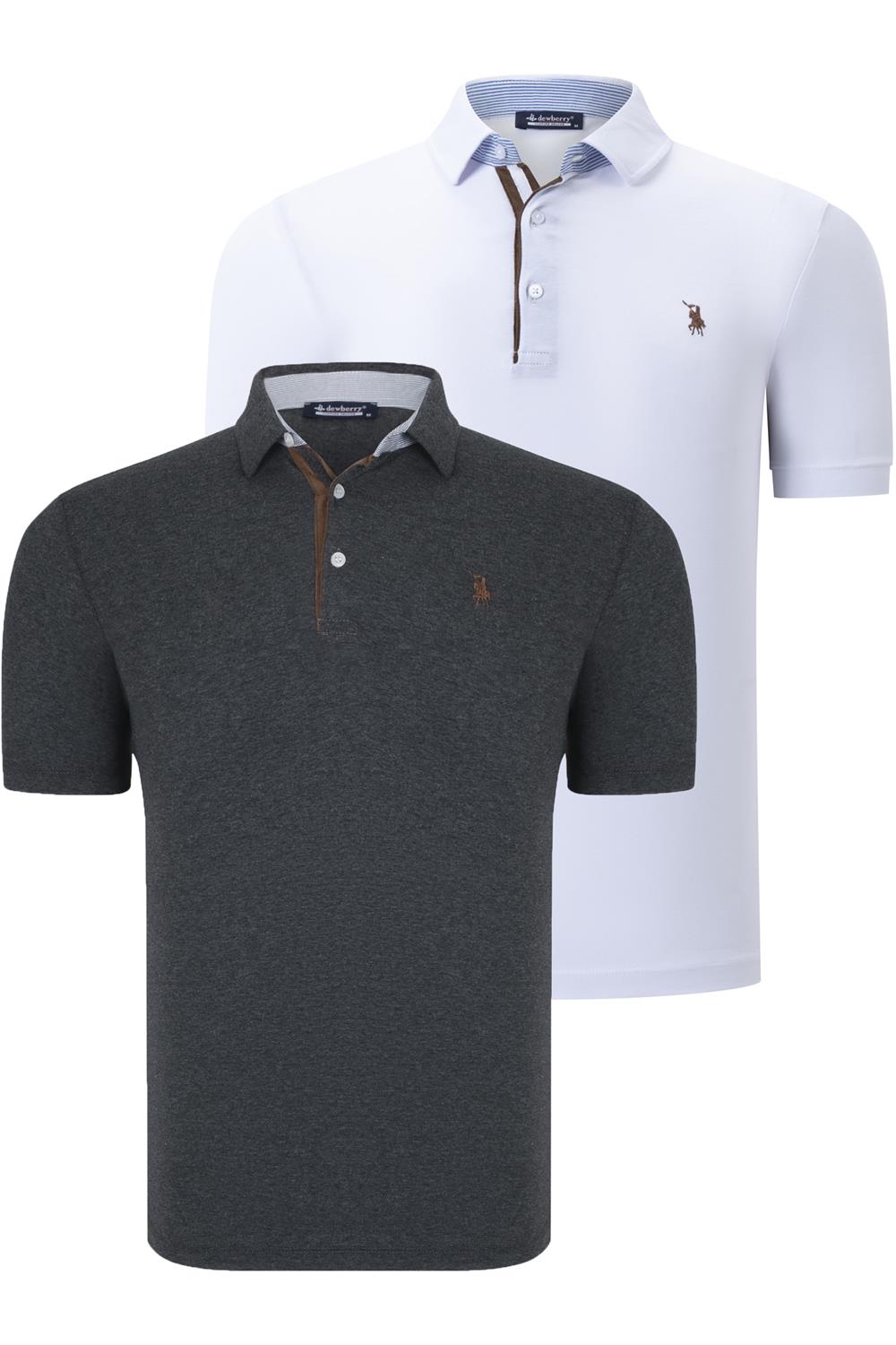 İKİLİ SET T8582 DEWBERRY ERKEK T-SHIRT-BEYAZ-ANTRASİT