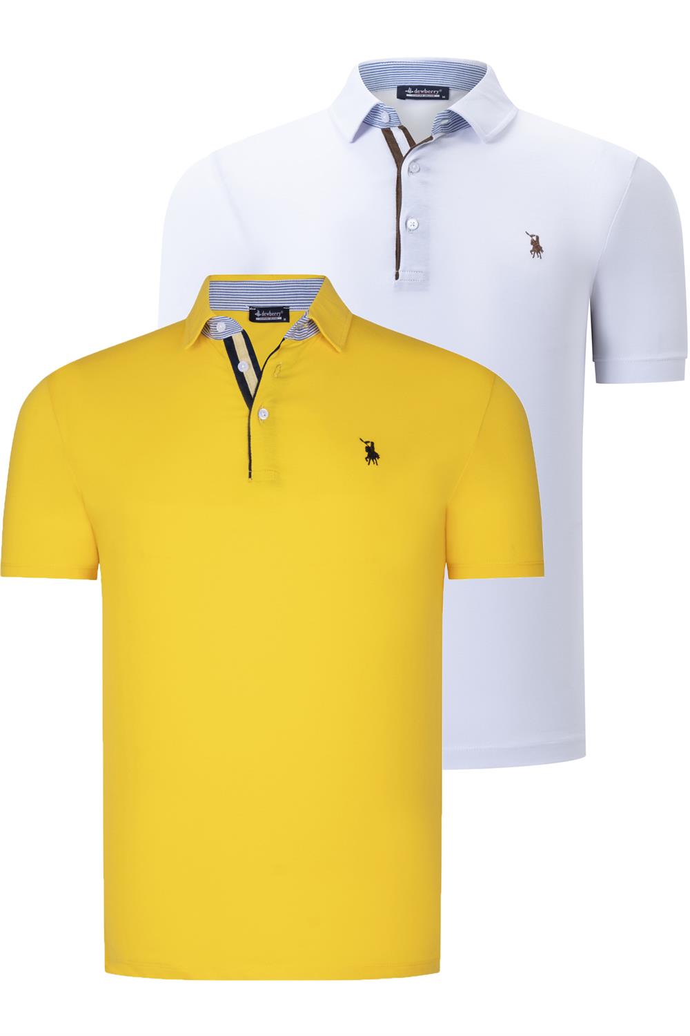 İKİLİ SET T8582 DEWBERRY ERKEK T-SHIRT-BEYAZ-SARI