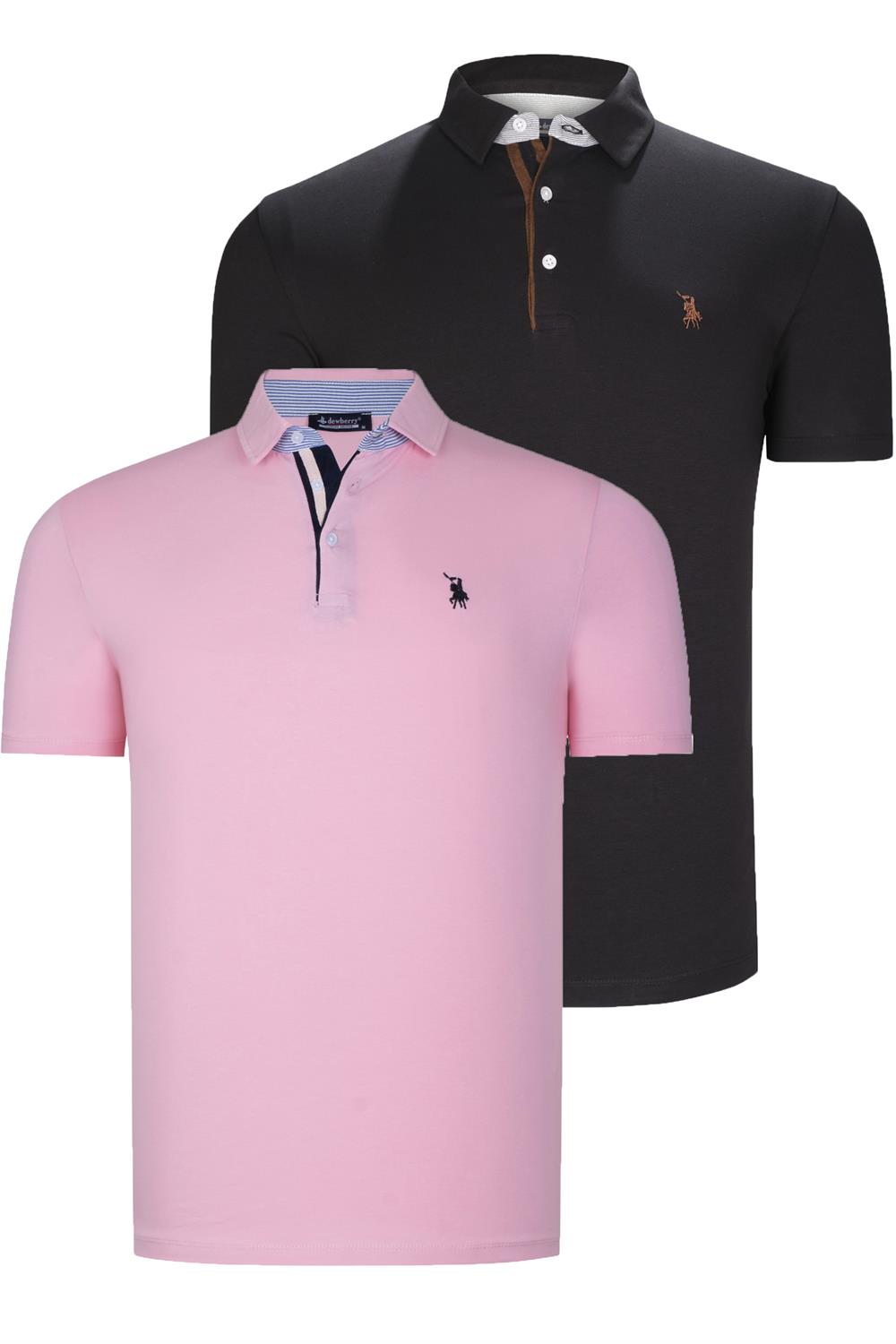 İKİLİ SET T8582 DEWBERRY ERKEK T-SHIRT-SİYAH-PEMBE