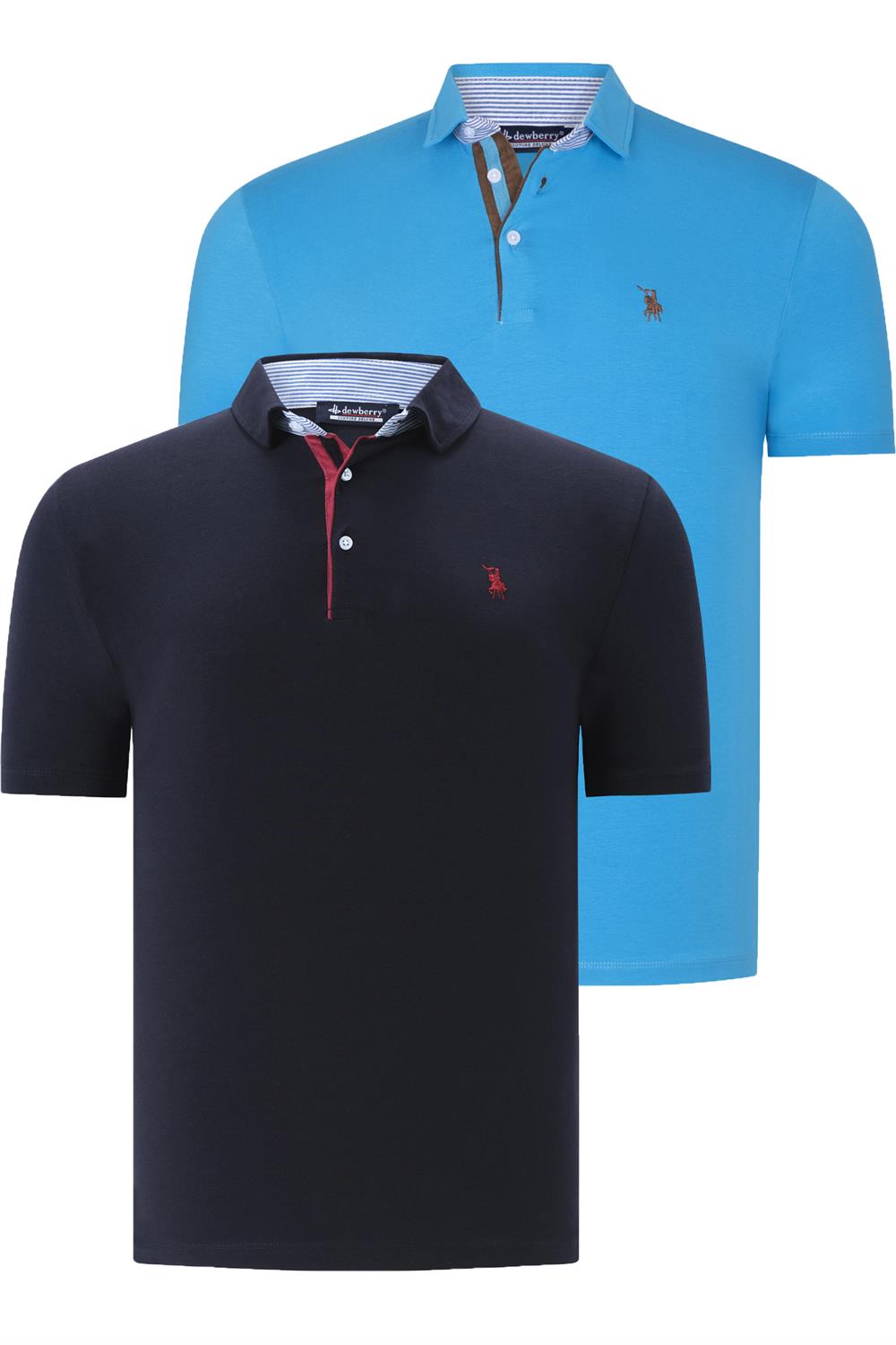 İKİLİ SET T8582 DEWBERRY ERKEK T-SHIRT-LACİVERT-KOYU TURKUAZ