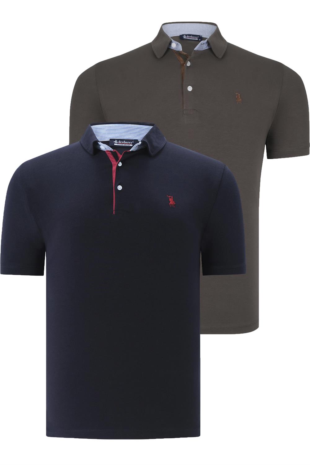 İKİLİ SET T8582 DEWBERRY ERKEK T-SHIRT-LACİVERT-HAKİ