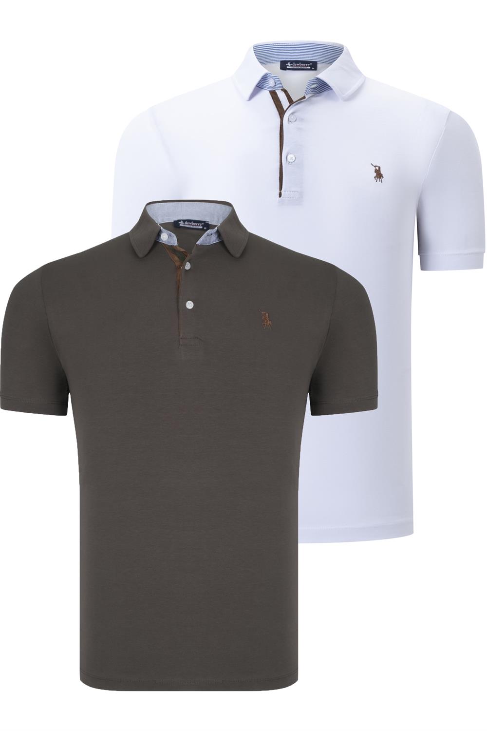 İKİLİ SET T8582 DEWBERRY ERKEK T-SHIRT-BEYAZ-HAKİ
