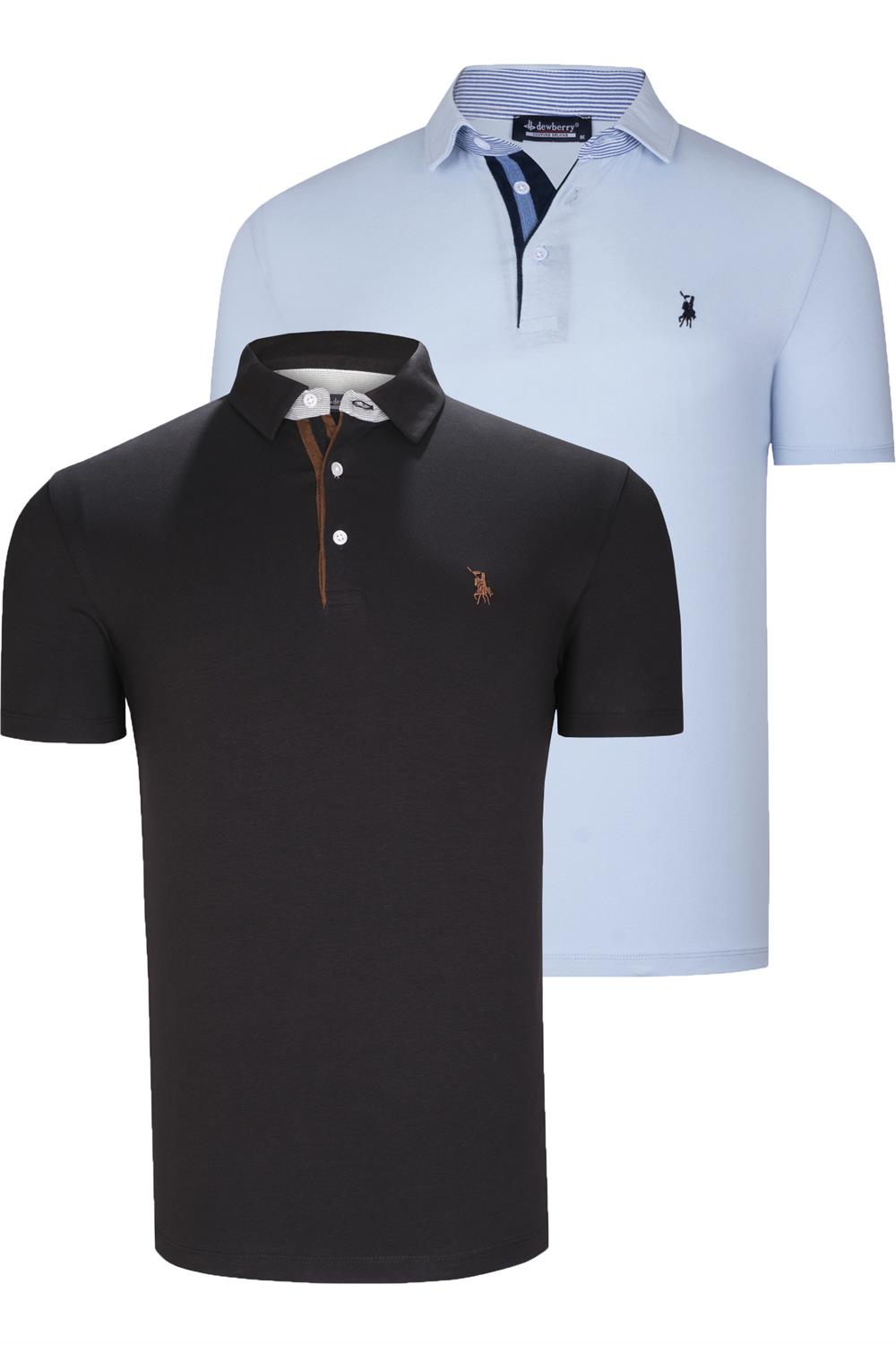 İKİLİ SET T8582 DEWBERRY ERKEK T-SHIRT-SİYAH-BEBE MAVİ