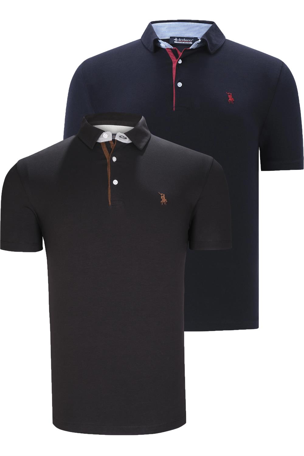 İKİLİ SET T8582 DEWBERRY ERKEK T-SHIRT-SİYAH-LACİVERT