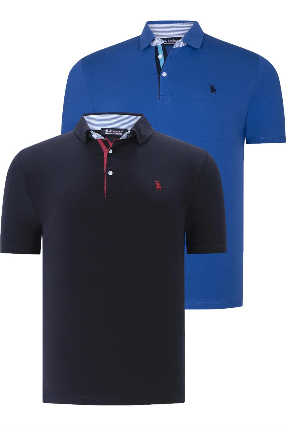 İKİLİ SET T8582 DEWBERRY ERKEK T-SHIRT-LACİVERT- SAX