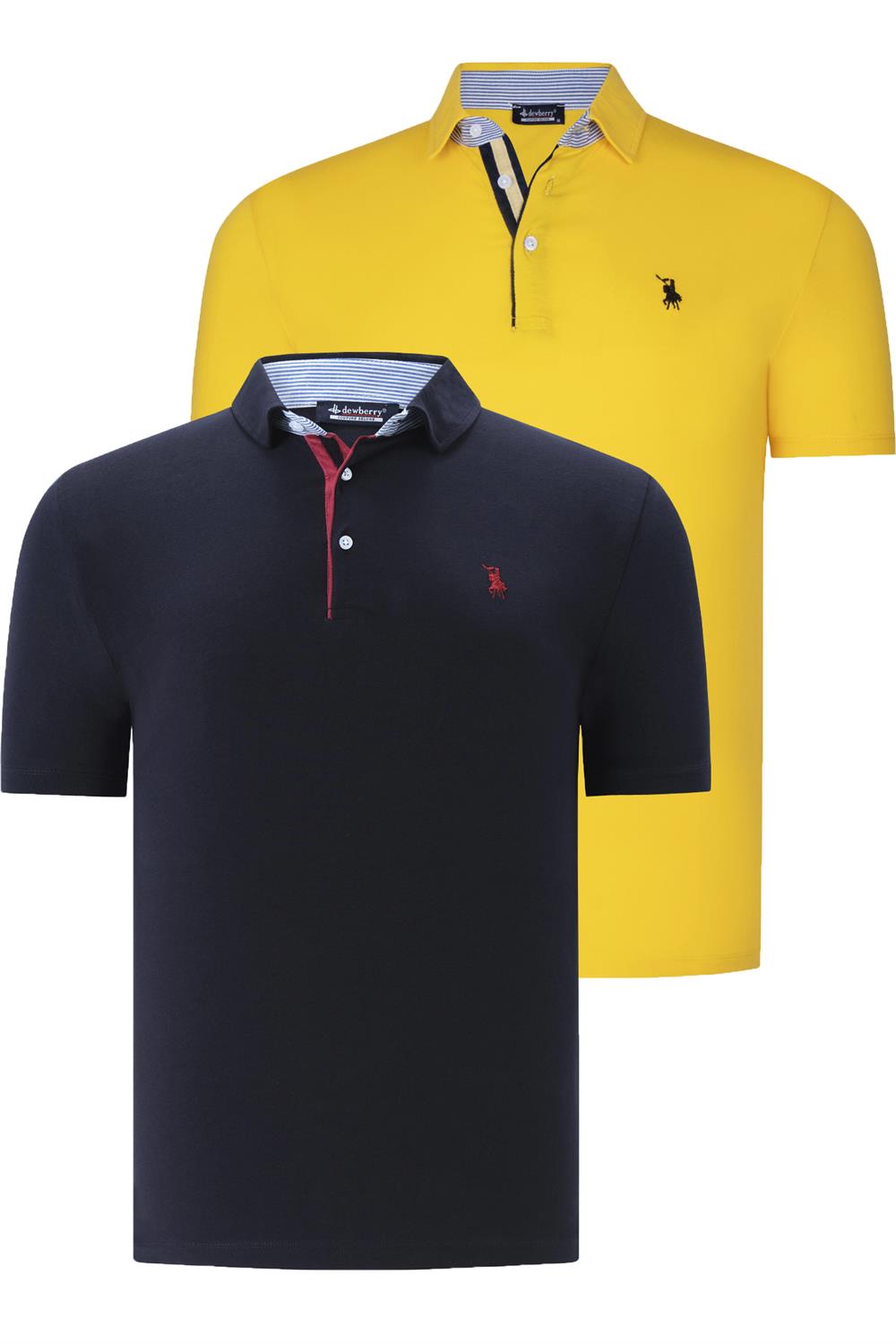 İKİLİ SET T8582 DEWBERRY ERKEK T-SHIRT-LACİVERT- SARI