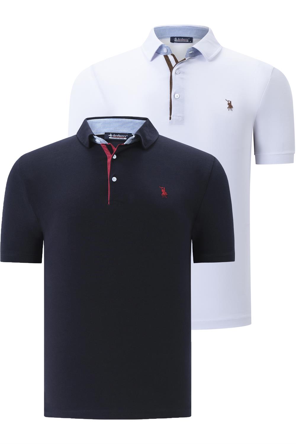 İKİLİ SET T8582 DEWBERRY ERKEK T-SHIRT-LACİVERT-BEYAZ
