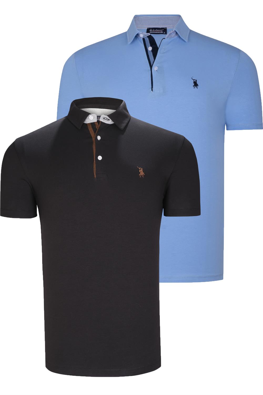 İKİLİ SET T8582 DEWBERRY ERKEK T-SHIRT-SİYAH-AÇIK MAVİ