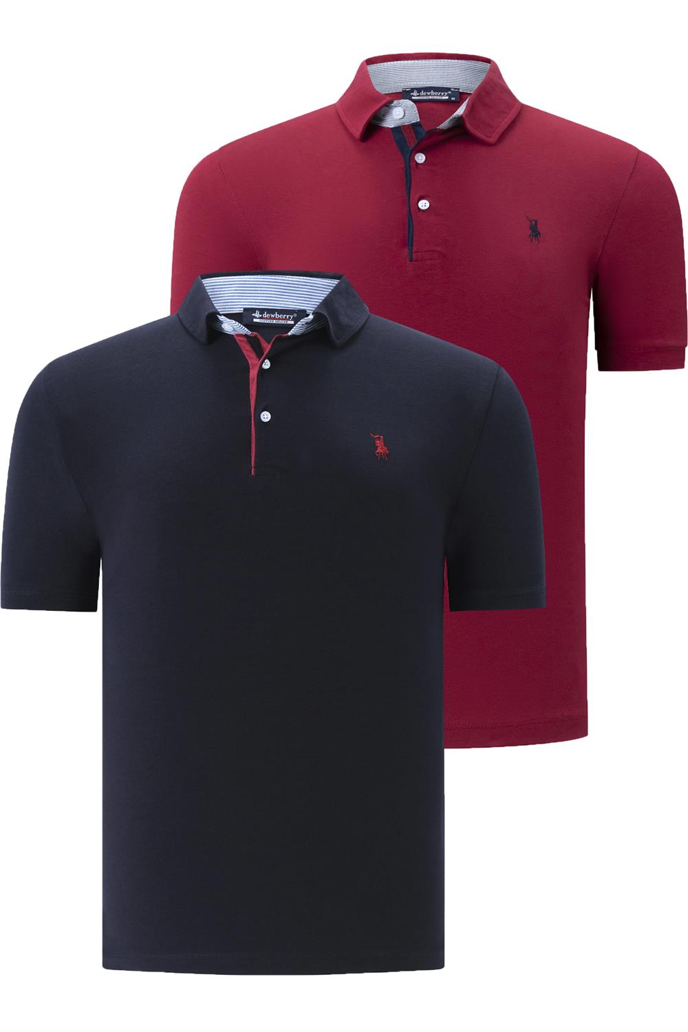 İKİLİ SET T8582 DEWBERRY ERKEK T-SHIRT-LACİVERT- BORDO
