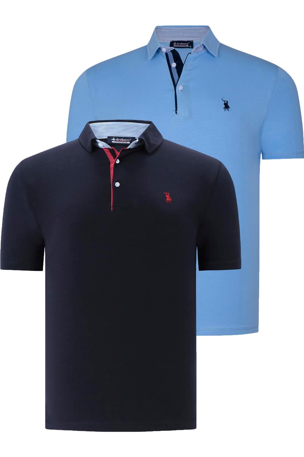 İKİLİ SET T8582 DEWBERRY ERKEK T-SHIRT-LACİVERT-AÇIK MAVİ