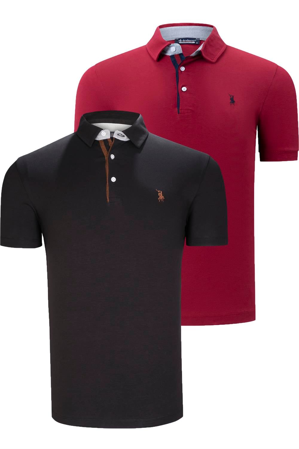 İKİLİ SET T8582 DEWBERRY ERKEK T-SHIRT-SİYAH-BORDO