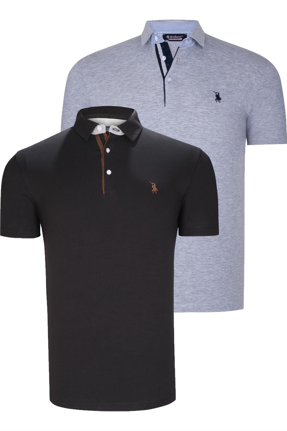 İKİLİ SET T8582 DEWBERRY ERKEK T-SHIRT-SİYAH-GRİ
