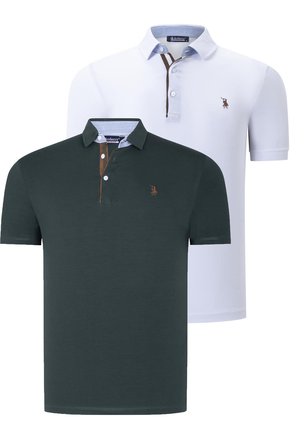 İKİLİ SET T8582 DEWBERRY ERKEK T-SHIRT-BEYAZ-YEŞİL