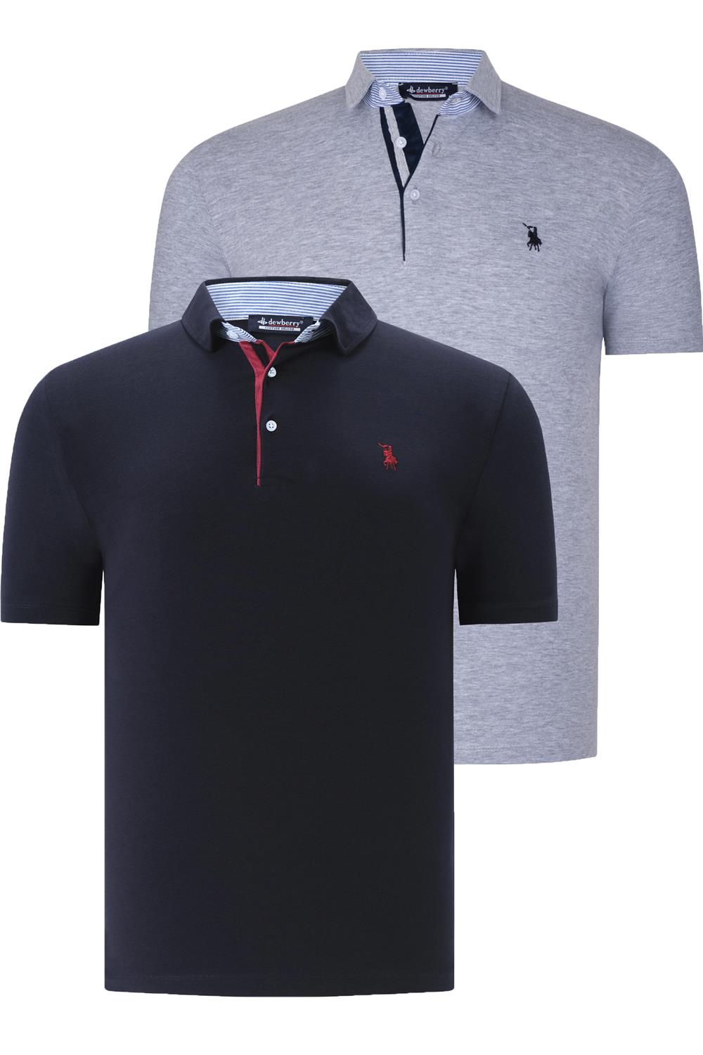 İKİLİ SET T8582 DEWBERRY ERKEK T-SHIRT-LACİVERT - GRİ