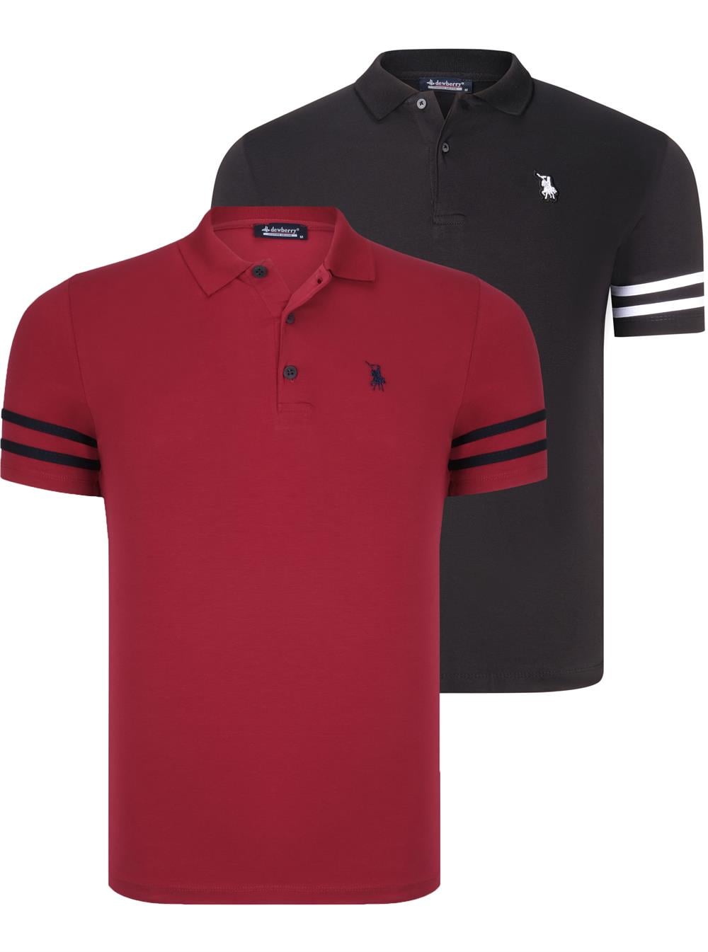 İKİLİ SET T8585 DEWBERRY ERKEK T-SHIRT-SİYAH BEYAZ-BORDO