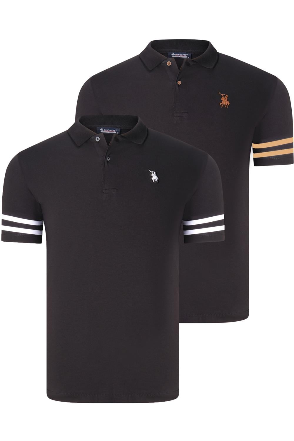 İKİLİ SET T8585 DEWBERRY ERKEK T-SHIRT-SİYAH CAMEL-SİYAH BEYAZ