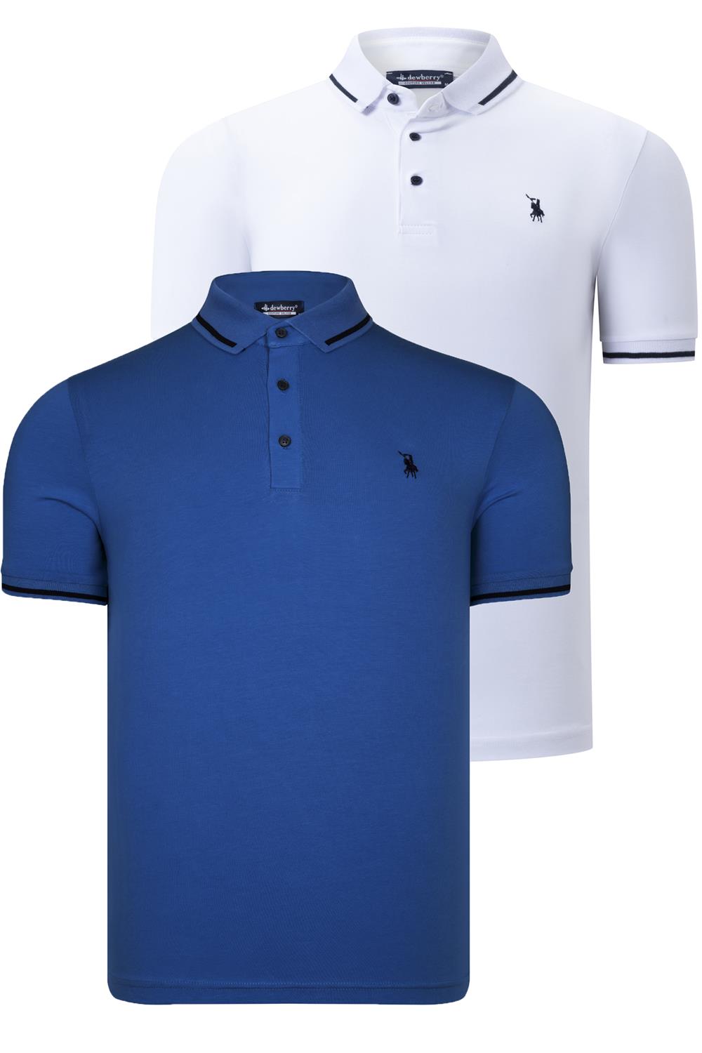 İKİLİ SET T8586 DEWBERRY ERKEK T-SHIRT-BEYAZ-SAKS