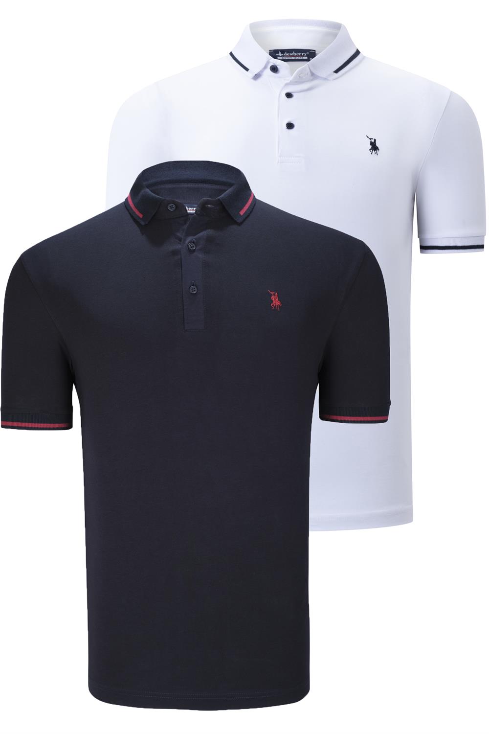 İKİLİ SET T8586 DEWBERRY ERKEK T-SHIRT-LACİVERT-BEYAZ