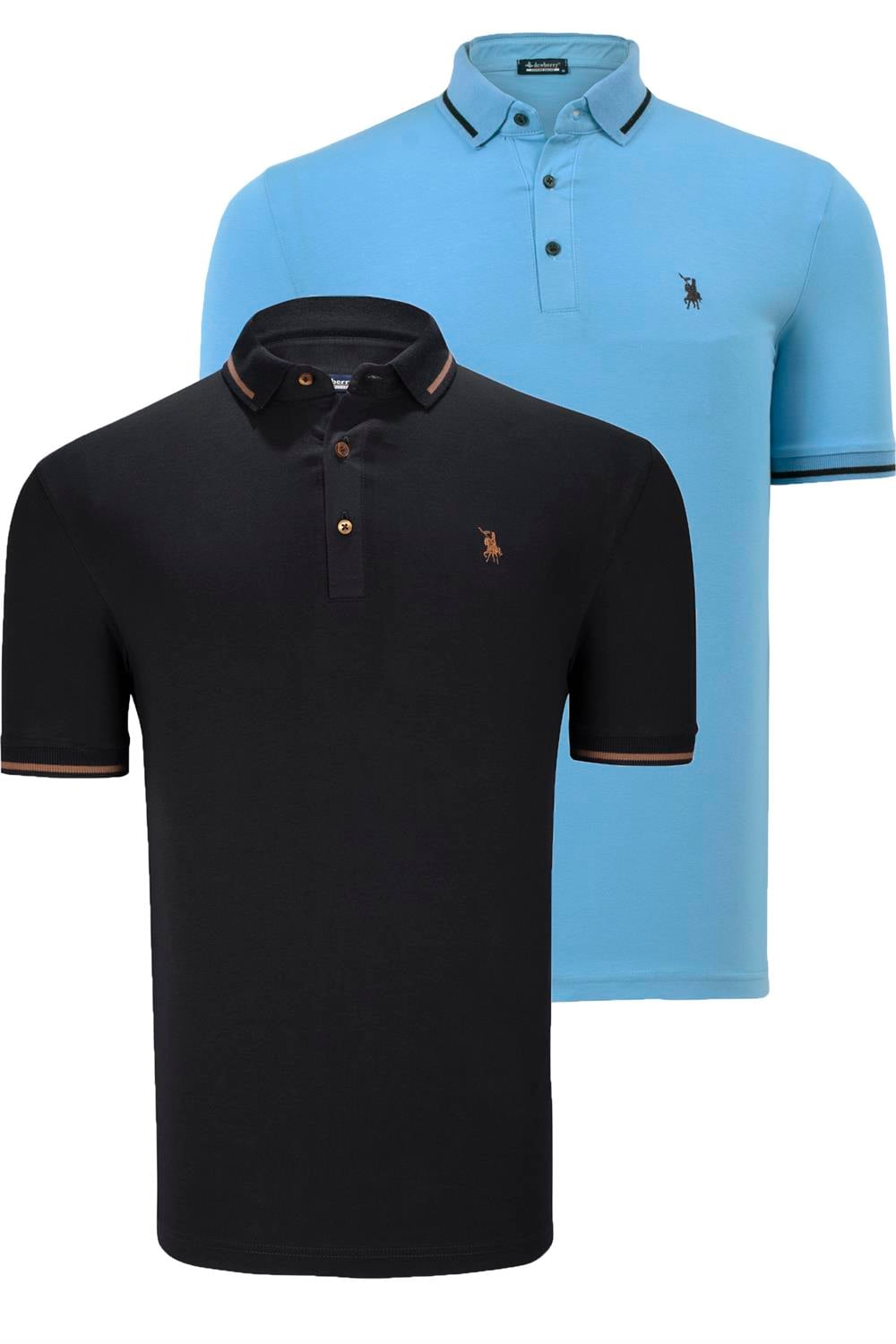 İKİLİ SET T8586 DEWBERRY ERKEK T-SHIRT-SİYAH-AÇIK MAVİ