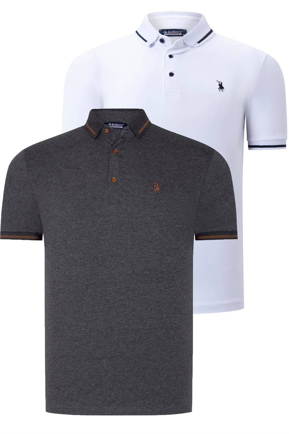 İKİLİ SET T8586 DEWBERRY ERKEK T-SHIRT-BEYAZ-ANTRASİT
