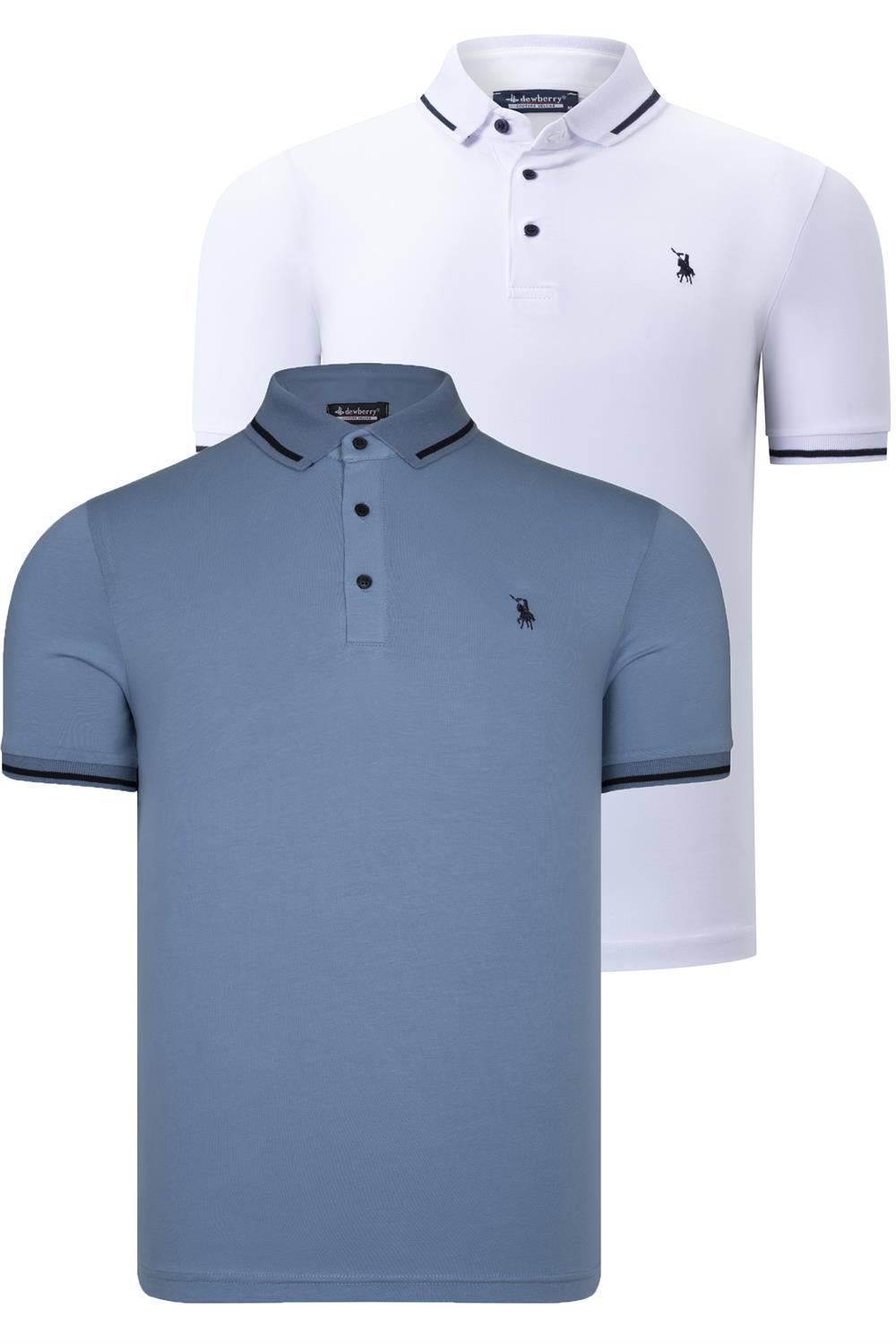 İKİLİ SET T8586 DEWBERRY ERKEK T-SHIRT-BEYAZ-İNDİGO
