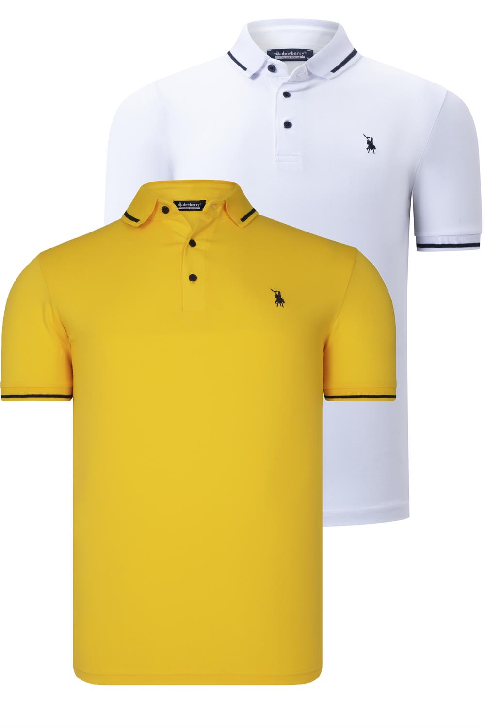 İKİLİ SET T8586 DEWBERRY ERKEK T-SHIRT-BEYAZ-SARI