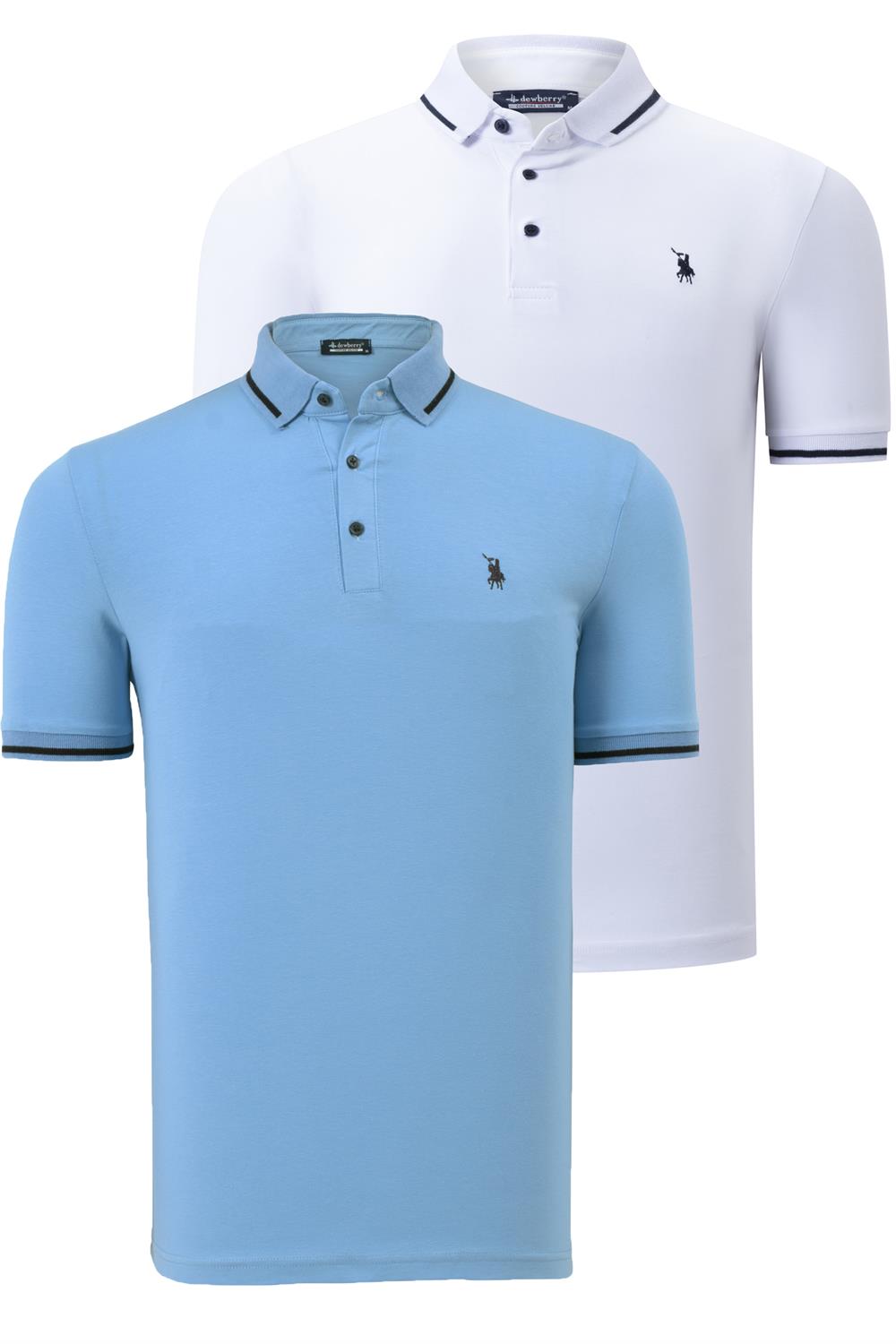 İKİLİ SET T8586 DEWBERRY ERKEK T-SHIRT-BEYAZ-AÇIK MAVİ
