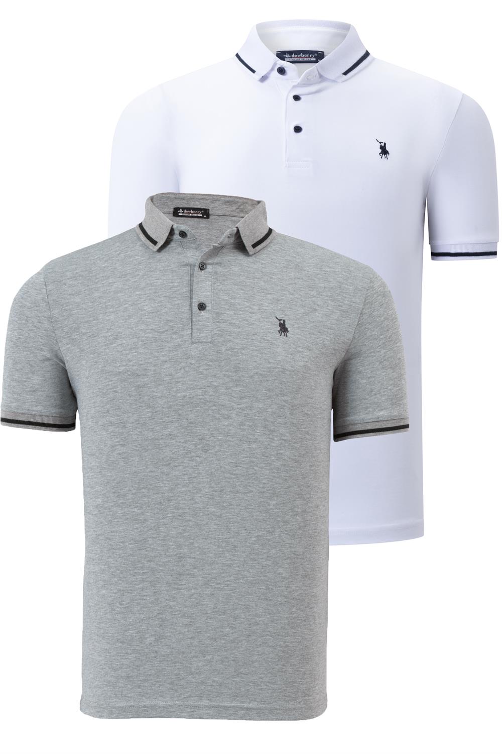 İKİLİ SET T8586 DEWBERRY ERKEK T-SHIRT-BEYAZ-GRİ
