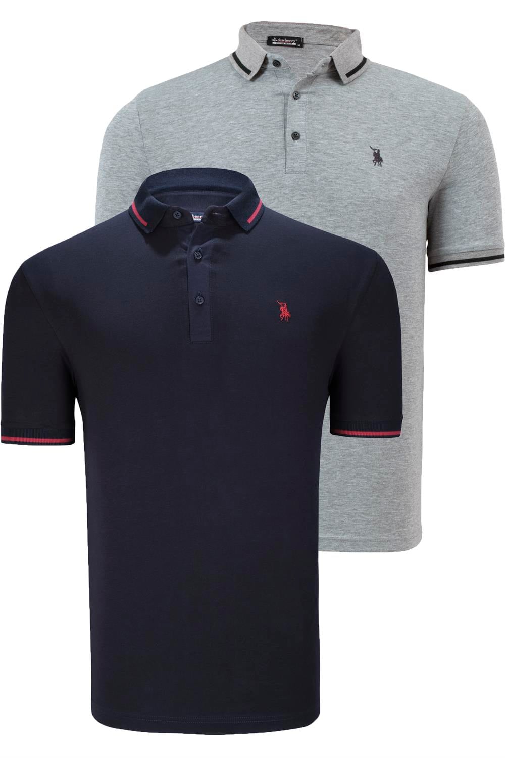 İKİLİ SET T8586 DEWBERRY ERKEK T-SHIRT-LACİVERT - GRİ