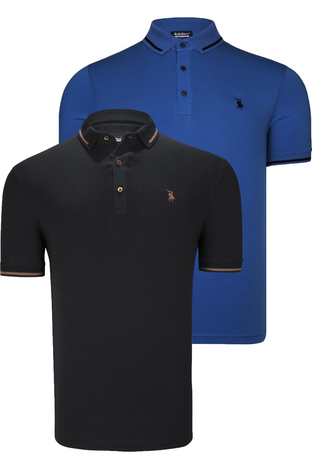 İKİLİ SET T8586 DEWBERRY ERKEK T-SHIRT-SİYAH-SAKS