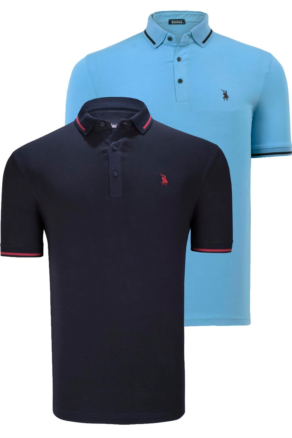 İKİLİ SET T8586 DEWBERRY ERKEK T-SHIRT-LACİVERT-AÇIK MAVİ