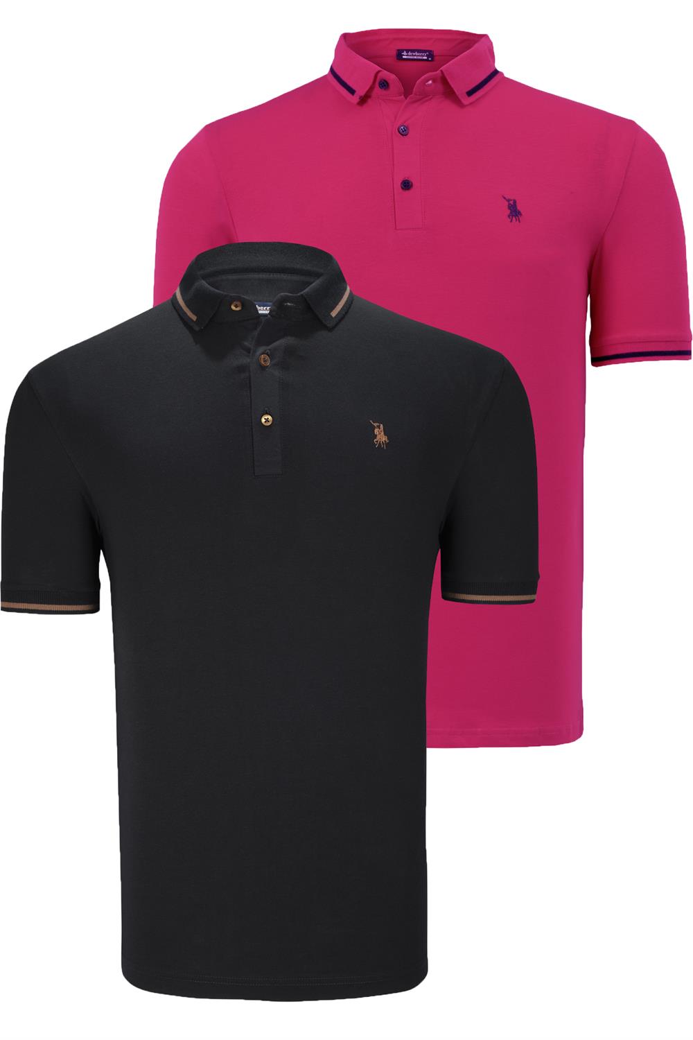 İKİLİ SET T8586 DEWBERRY ERKEK T-SHIRT-SİYAH-FUŞYA