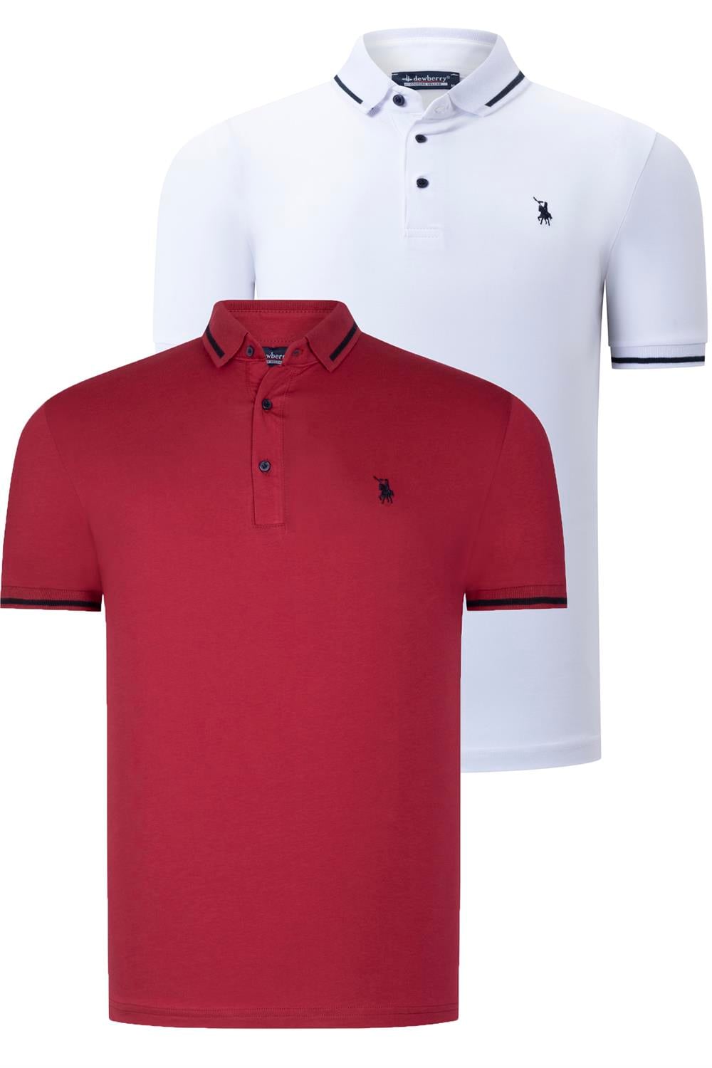 İKİLİ SET T8586 DEWBERRY ERKEK T-SHIRT-BEYAZ-BORDO