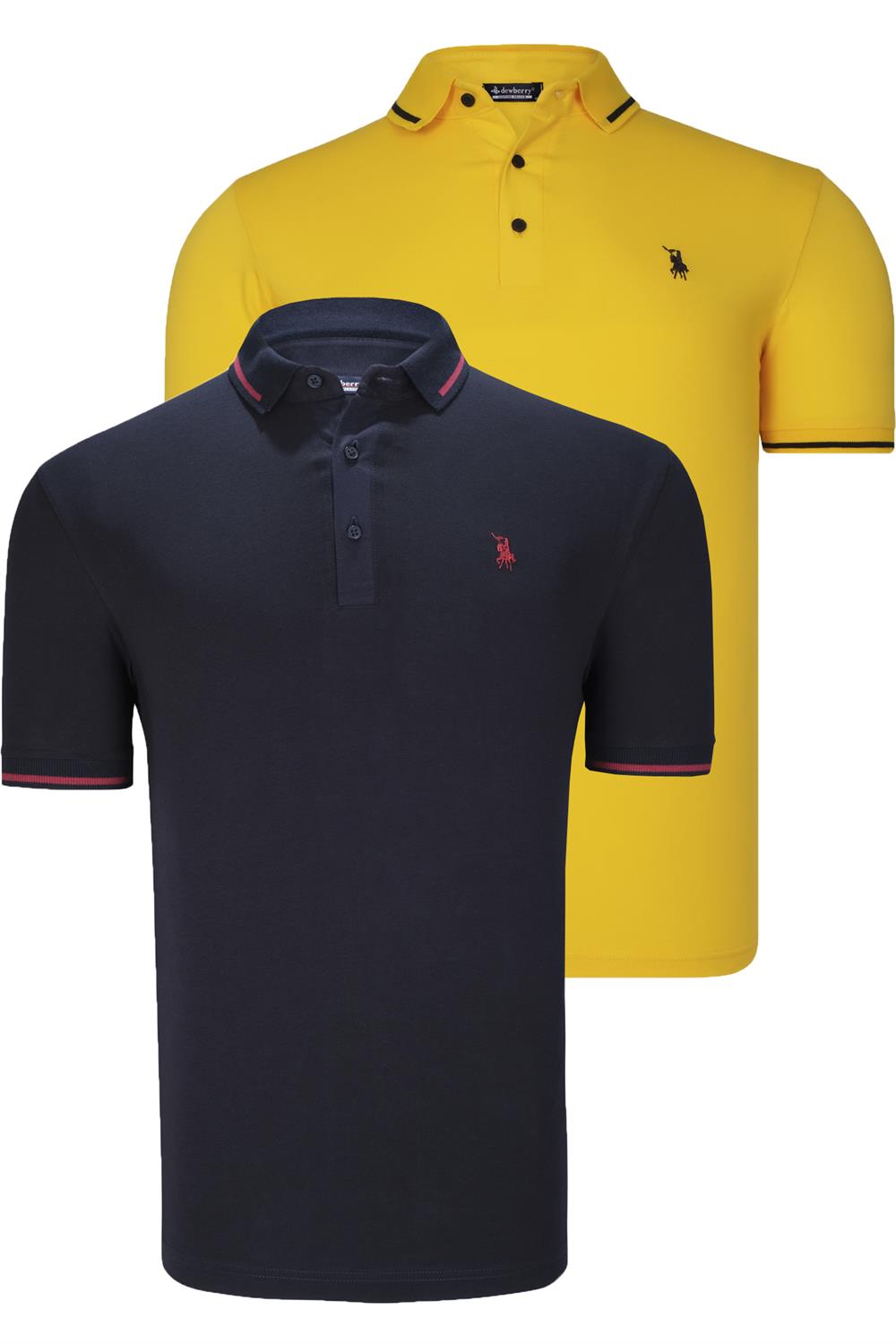İKİLİ SET T8586 DEWBERRY ERKEK T-SHIRT-LACİVERT-SARI