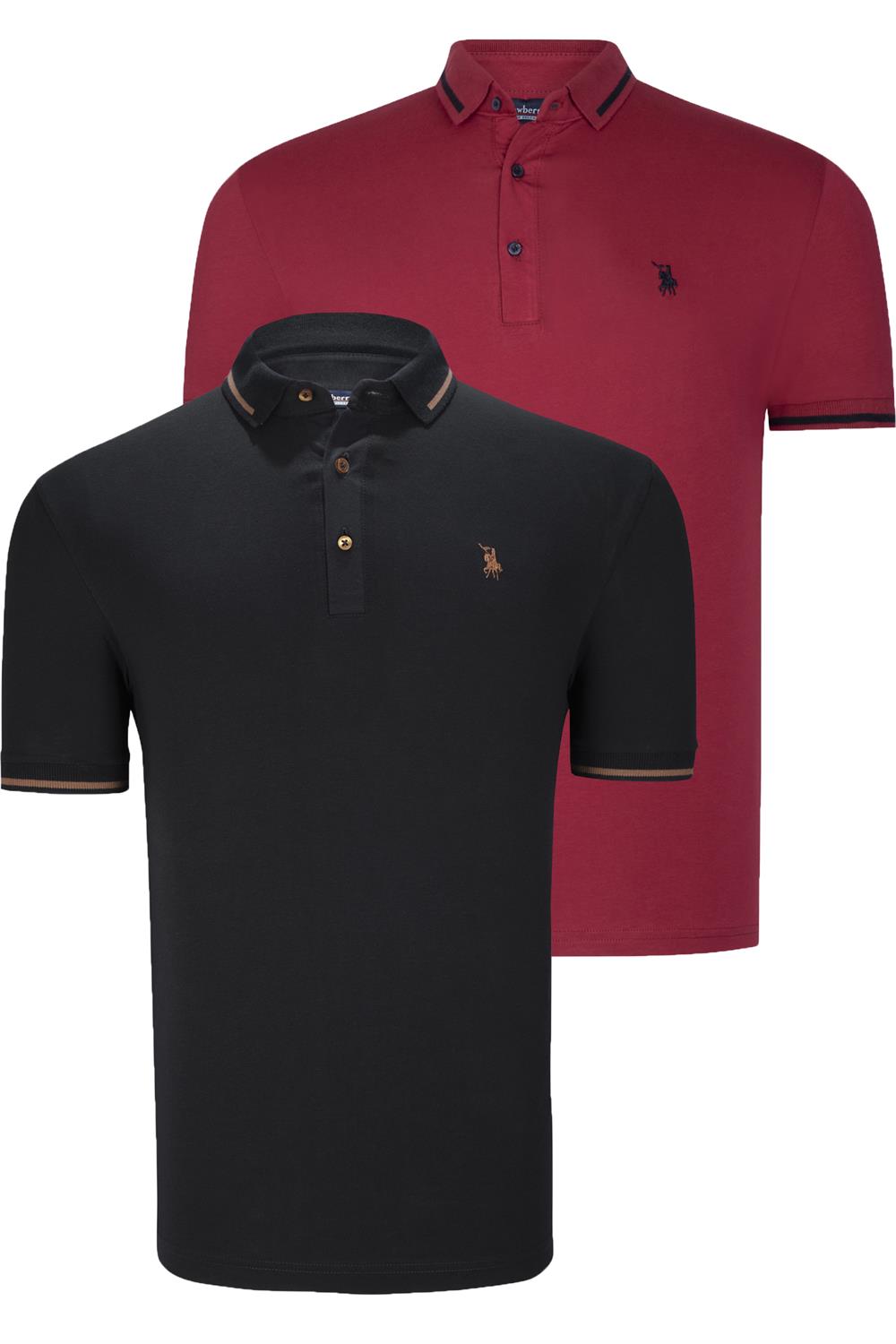 İKİLİ SET T8586 DEWBERRY ERKEK T-SHIRT-SİYAH-BORDO