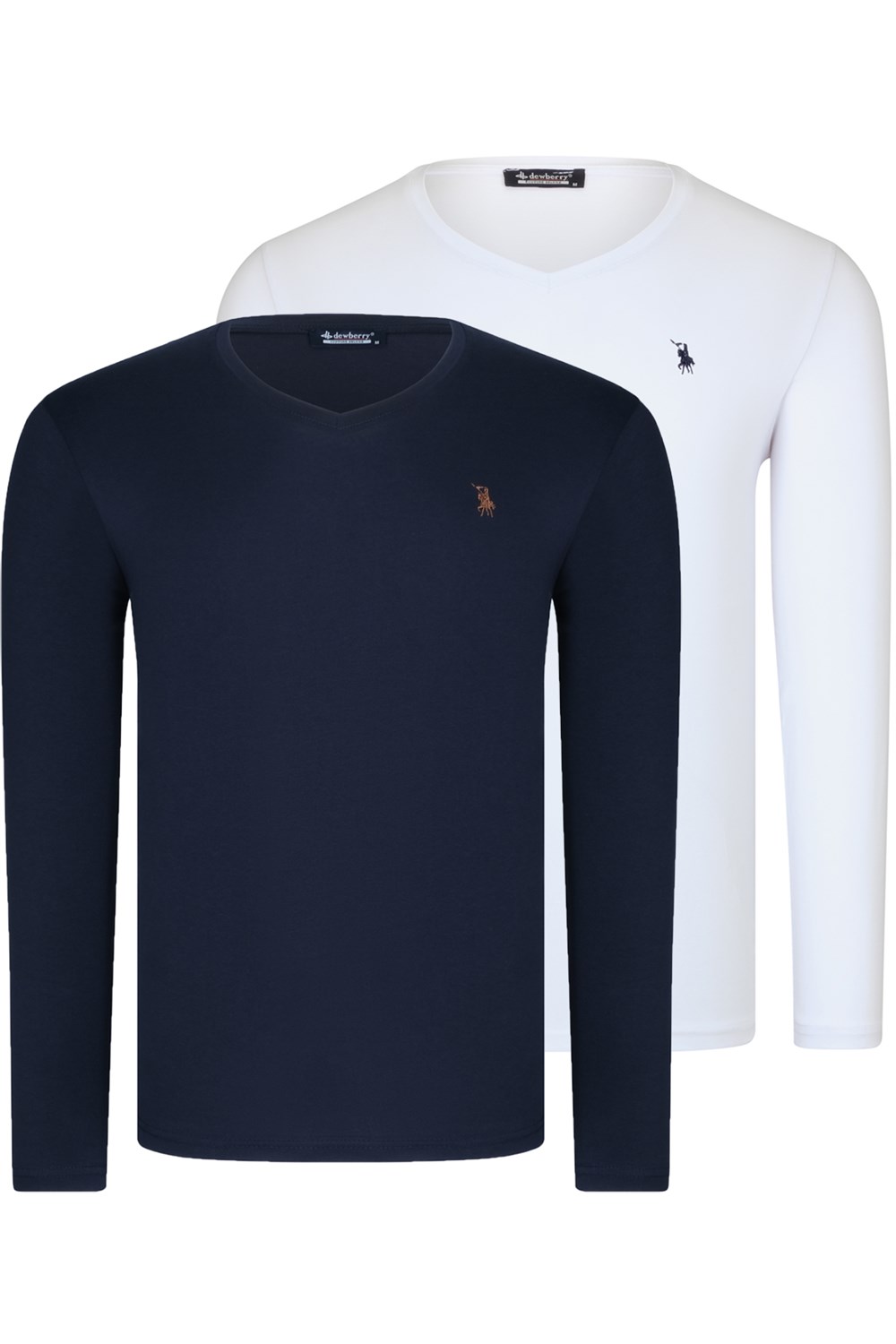 İKİLİ SET T8587 DEWBERRY V YAKA ERKEK SWEATSHIRT-BEYAZ-LACİVERT
