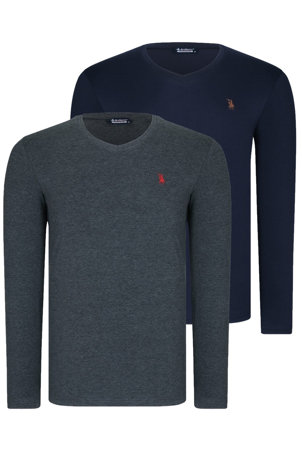 İKİLİ SET T8587 DEWBERRY V YAKA ERKEK SWEATSHIRT-ANTRASİT-LACİVERT